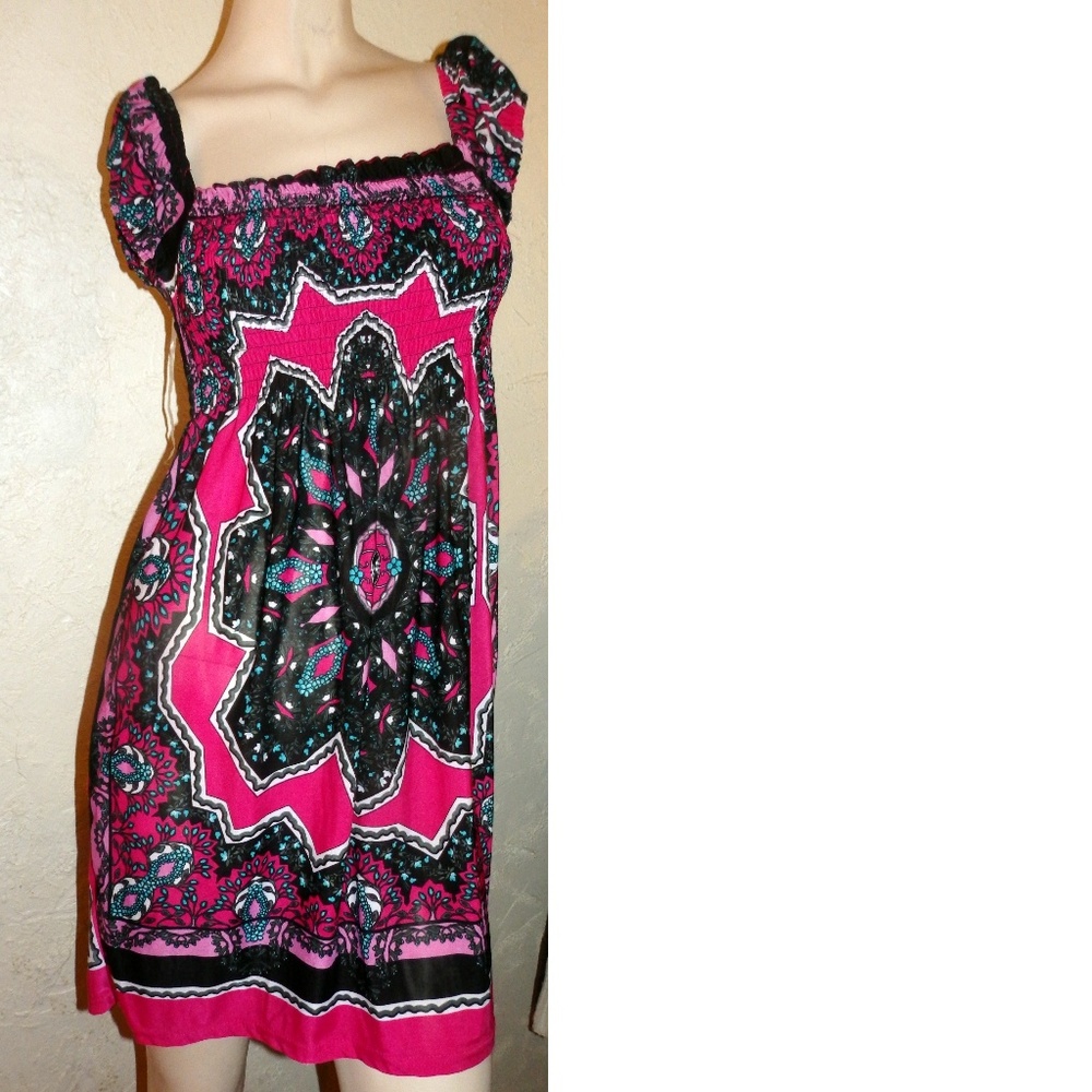 Chesley NWT Pink Black Print Dress Size L - Picture 3 of 7